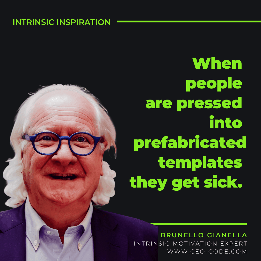 Man with glasses smiling, quote about prefabricated templates in green text on black background.